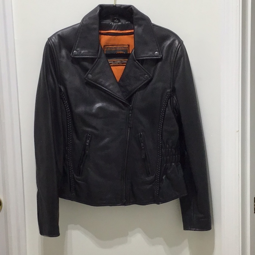FIRST CLASSICS WOMENS LEATHER BIKER MOTO JACKET SIZE LARGE NEW